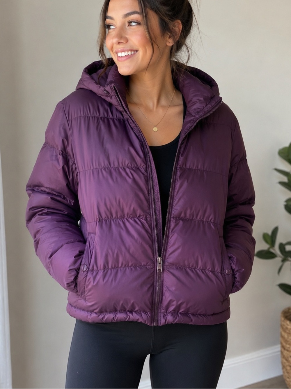 Joe Fresh Plum Purple Hooded Puffer Jacket Women’s Medium Winter Coat